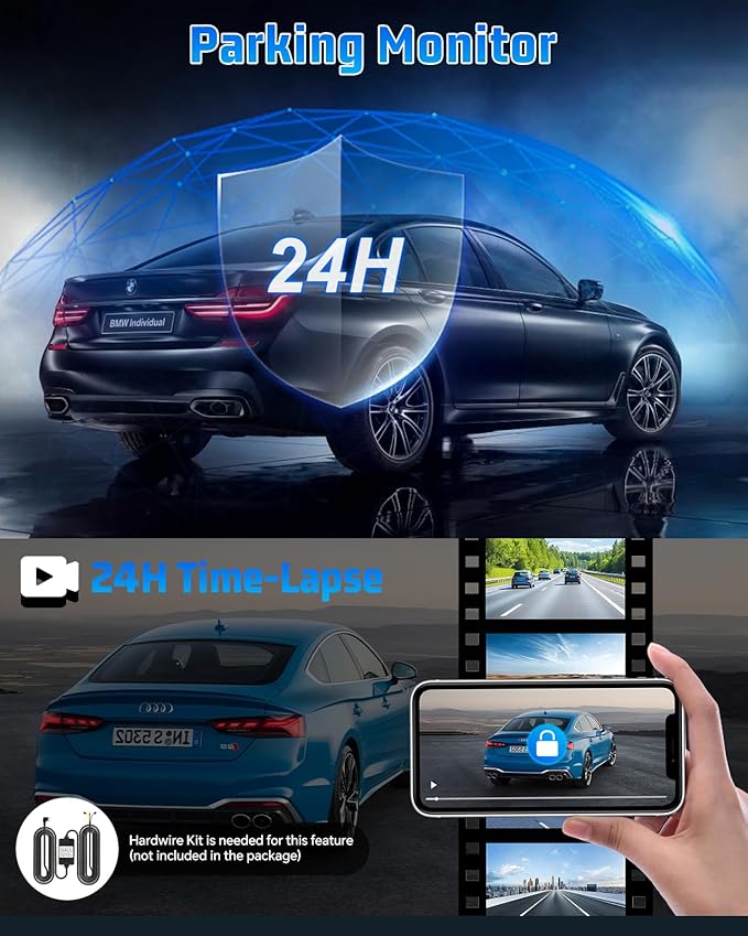 4K Dash Cam Front and Rear, 4K+2K Dash Camera for Cars with 5GHz WiFi & APP Control 64GB Included, 3.2" IPS Screen Dual Dashcam 24H Parking Monitor G-Sensor Night Vision Loop Recording