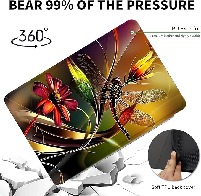 Case for 7" Kindle Paperwhite 12th Generation 2024 & Kindle Colorsoft Signature Edition 2024,360 Degree Rotating Swivel Leather Stand Folio Cover with Auto Wake/Sleep,Art Red Dragonfly
