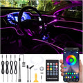Car Interior Strip Lights, 4 in 1 Multicolor RGB Car Ambient Lighting Kit, 4m Fiber Optic EL Neon Tube Light, DIY Mode Music Sync RF Remote Control + APP Control DC 12V