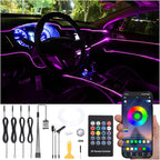 Car Interior Strip Lights, 4 in 1 Multicolor RGB Car Ambient Lighting Kit, 4m Fiber Optic EL Neon Tube Light, DIY Mode Music Sync RF Remote Control + APP Control DC 12V