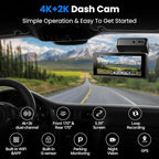4K+2K Dash Cam Front and Rear, 5G WiFi GPS, 32GB Card Included, 3.39" Screen Dual Dashcam, G-Sensor, 24H Parking Mode, WDR, Dash Camera for Cars