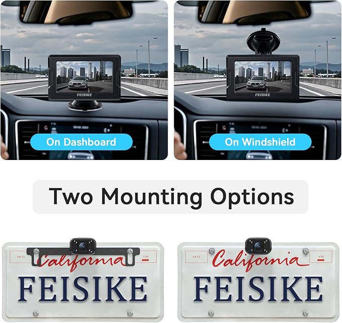 FEISIKE Backup Camera, 1080P IR Night Vision with Monitor, Easy Setup Plug-Play Rear View Camera, 150 Degrees Wide Angle, IP68 Waterproof, 4.3" Display for Car Truck SUV