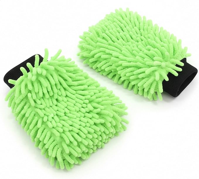 Car Wash Mitt Microfiber Gloves Chenille Material Microfiber Towels for Car Washing Supplies Kit Scratch Free Cleaning Fluorescent Green 2Pcs