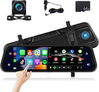 Mirror Dash Cam Front and Rear Camera with Apple Carplay/Android Auto 9.66 inch Mirror Backup Camera for Cars&Trucks Driving Recorder Voice Control 24-Hour Parking Monitoring Waterproof Night Vision