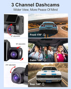Dash Cam Camera For Cars Dashcam - Lehwey 3 Channel 4k 2160P+1440P+1080P Dash Cam Front and Rear Inside, Built in WiFi GPS, With 64GB Card, Night Vision G-Sensor Parking Mode, 170°Angle Loop Recording