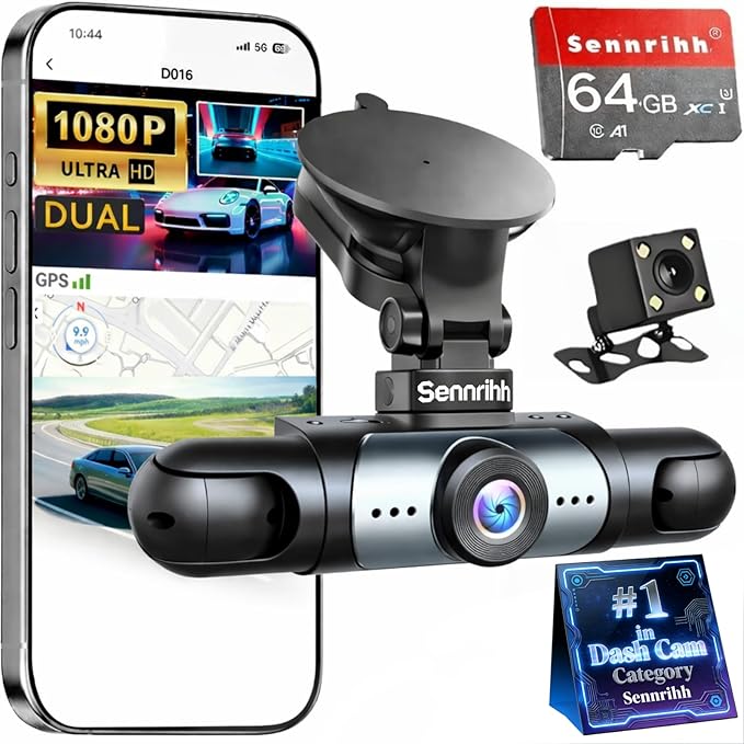 Dash Cam, Dashboard Camera 4 Channel, 360° Full View Car Dashcam System Wireless, Front and Rear Wireless Inside, 1080p HD, Infrared Lamps Night Vision G-Sensor, Car Accessories (Y108WiFi+64G)
