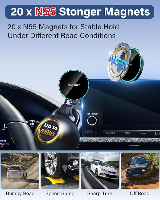 SKYLOTEC Phone Holder for BMW X1 2016-2022/X2 2018-2023 Accessories 10.25-Inch Screen Fixed Clip, Car Magnetic Phone Mount Compatible with MagSafe, Strong Magnets 15W Wireless Charger Cell Phone Base