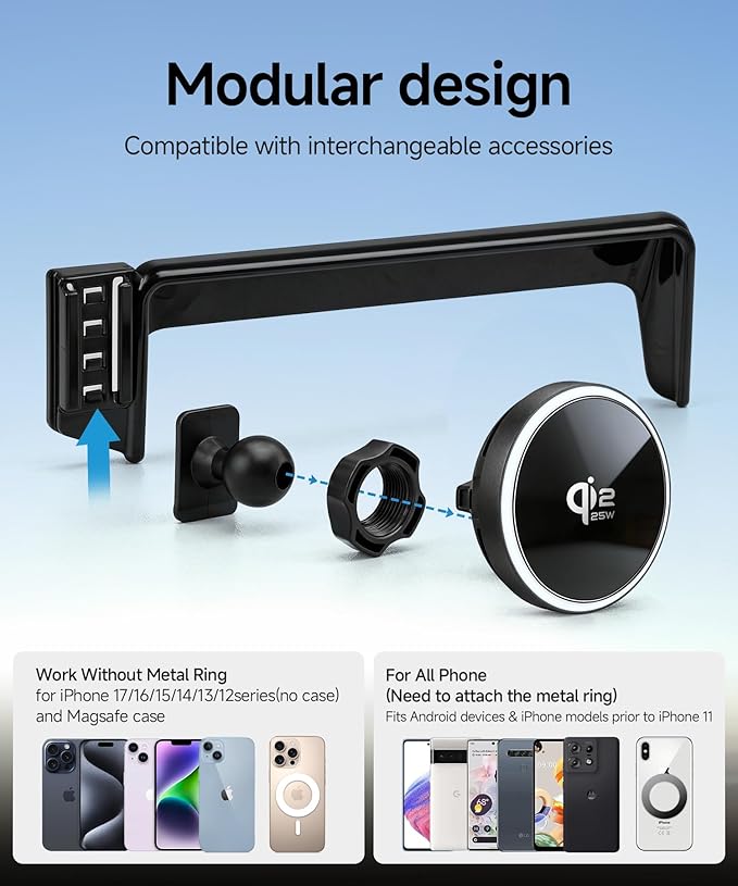 Qi2.2 Max 25W Fast Wireless Car Charger Phone Holder for 2025 2026 Kia Carnival 12.3-Inch Screen, Magnetic Phone Mount Compatible with MagSafe