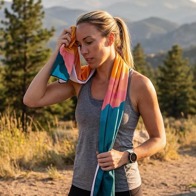 Gone For a Run Car Seat Towel Cover – Microfiber Hooded Seat Cover – 30” x 60” Moisture-Wicking Running Seat Protector for Runners – Sunset Summit