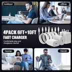 Essri 25W for iPhone 16 15 Charger Fast Charging,4 Pack USB C Wall Charger Block with (6 ft+10 ft) x2 Long USB C to C Cable for iPhone 16/15 Pro Max/Plus,for iPad Pro/Mini,White