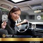 Golf Car Air Freshener by HookUp - 2 Pack - Black Gold Scent (Extra Strong) | Unique Golf Gift for Players, Coach, Fans | Hanging Car Accessory with Long Lasting Fresheners Smell