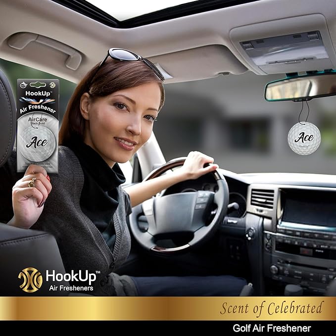 Golf Car Air Freshener by HookUp - 2 Pack - Black Gold Scent (Extra Strong) | Unique Golf Gift for Players, Coach, Fans | Hanging Car Accessory with Long Lasting Fresheners Smell