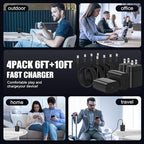 Essri Type C Charger Fast Charging for Samsung Galaxy S25 S24 S23 S22 Note 20,4Pack 25W Super USB C Fast Charger Block with (6ft+10ft) x2 Cables for iPhone 15/16 Pro Max/Plus, Android Phones - Black