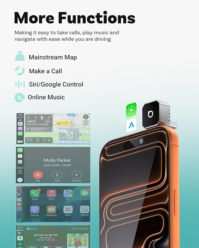 OTTOCAST Mini 3.0 Silver 2-in-1 Wireless CarPlay & Android Auto Adapter – Plug & Play for iPhone/Android, Dual-Phone Memory, Dual-Band WiFi (2.4/5GHz), Auto-Reconnect