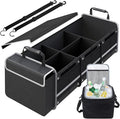 Snuopfy Car Trunk Organizer,115L Heavy Duty Collapsible Trunk Storage, with Insulated Leakproof Cooler Bag Vehicle Cargo Organizer with Lid, 3 Compartments, Straps For Car,Suv,Jeep,Sedan-Black