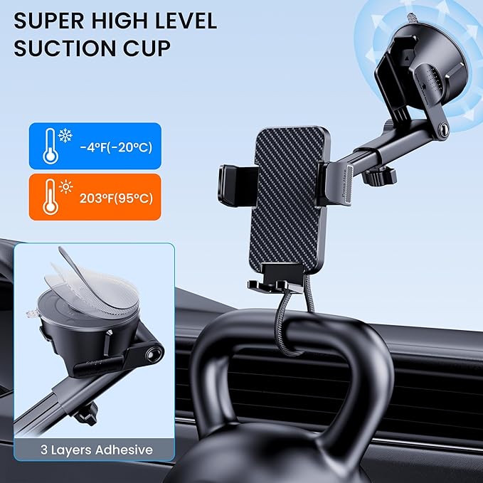 GUWEZ Phone Holders for Your Car [Military Grade Suction Ultra Strong Base] Cell Phone Car Holder 3 in 1 Dashboard/Windshield/Air Vent Hands-Free for iPhone Android