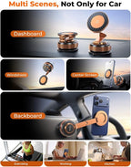 2026 Upgraded 360°Rotation Nano Gel Suction Phone Holder, Foldable Metal Vacuum Magnetic Phone Holder [119+LBS Strongest Suction & Magnetic] Phone Mount for Your Car for iPhone 17 16 Pro Max-Golden