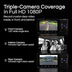 Minolta Dash Camera – 3-Channel 1080P Car DVR with Rear & Interior Cam, Night Vision, 3.0” LCD Screen, G-Sensor, Loop Recording, Parking Monitor, Motion Detection, 32GB Card (Black)