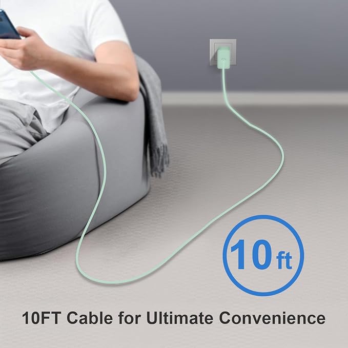 USB C Charger Type C Charger Fast Charging 10FT 45W Samsung Chargers 2-Pack with iPhone Air/17/17 Plus/17 Pro/17 Pro Max/16/16 Plus/16 Pro/16 Pro Max/15/15 Pro Max/iPad Pros/Galaxy S25 S24(Green)