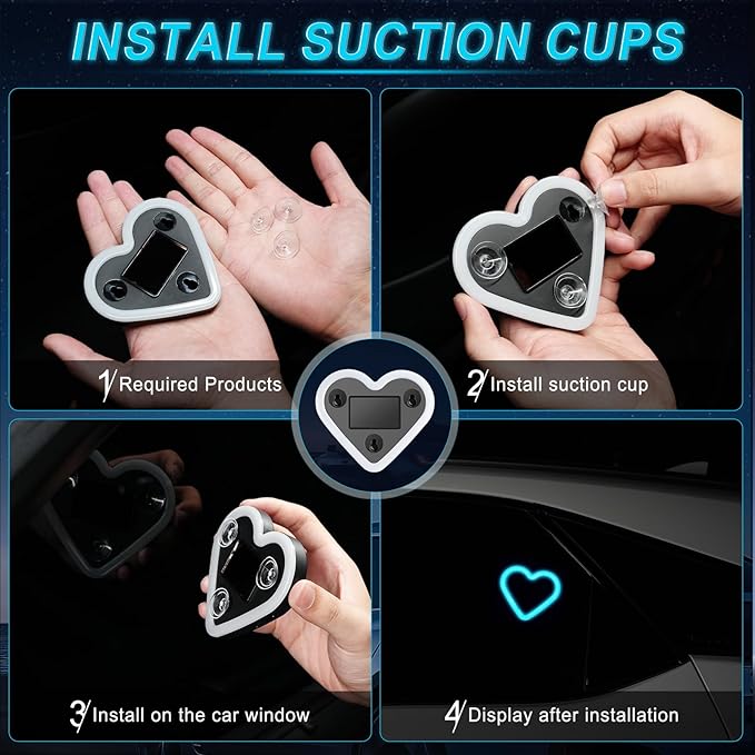 iFunyLED Car LED Interior Lights, Heart-Shaped Ambient Light for Windows, 5 Lighting Modes, Charging Through Type-c and Solar Energy, Car Decorations for Women Men, Pack of 1, (Ice Blue)