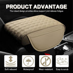 Car Armrest Cushion, 12.2"×8.3" Leather Auto Memory Foam Center Console Pad with Storage Pocket, Waterproof & Anti-Scratch Elbow Pillow Armrest Seat Box Protector, Universal Fit (Beige)