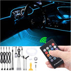 5 m Optic Fiber Car Ambient Lighting Kit RF Remote Control 64 Colors Multicoloured Music Interior Footwell Lighting Kit 12V 1W
