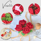 ROFIGL Handmade Crochet Hanging Car Air Freshener - Romantic Red Rose Design, 12ml Refillable Thick Glass Bottle, Car Diffuser for Rearview Mirror, Home & Office Romantic Decor