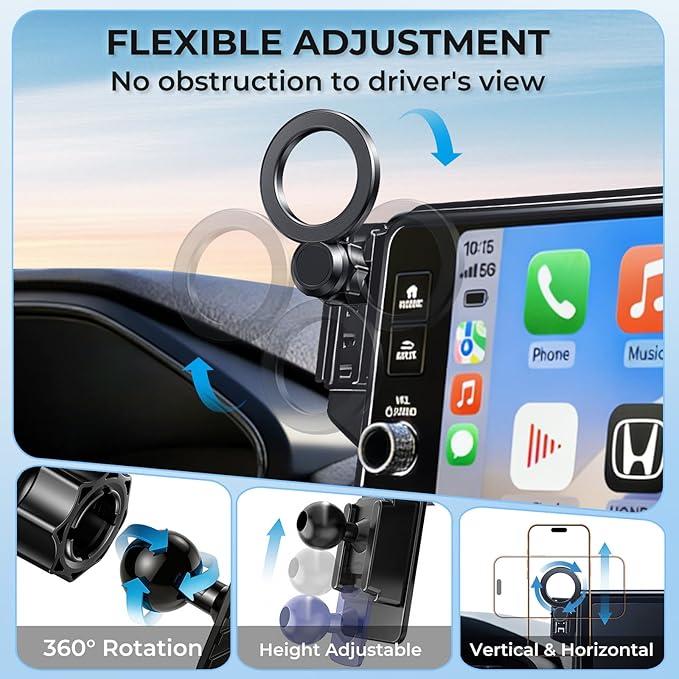 Car Phone Holder for Honda Accord 11th Gen Hybrid 2026 2025 2024 2023 (Only for 12.3-Inch Screen) 360° Rotation Magnetic Cell Phone Mount, Compatible with Magsafe, Does Not Affect Air Vent