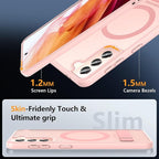 OWKEY for Samsung Galaxy S21 Case with Stand, Magnetic Shockproof Case Fit for Magsafe Translucent Matte Cover for Samsung S21, Pink