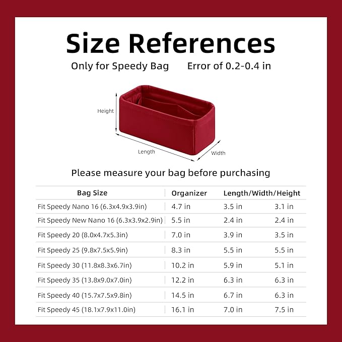 DGAZ Silk Purse Organizer Insert Fits LV Speedy 16/20/25/30/35/45 bags，Silky Smooth Bag Organizer，Luxury Handbag & Tote Shaper（Wine Red，New nano 16）