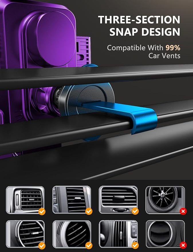 JOYMASS Wireless Car Charger, Phone Holders for Your Car, 15W Auto Clamping Phone Mount Car Accessories for iPhone 16 15 14 13 12 Mini Pro Max, Samsung Galaxy S24 Ultra S23 S22+ Note 20, etc - Purple