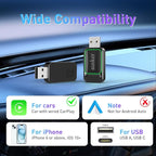 Wireless CarPlay Adapter for iPhone, Car Play Wireless Adapter Mini Size with USB A/USB C Extension Cable for Cars with Built in Wired CarPlay, Plug and Play, No Latency & Stable Connection