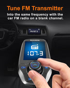 Upgraded Bluetooth 5.3 FM Transmitter for Car, Wireless Radio Adapter Kit W 1.8" Color Display Hands-Free Call AUX in/Out SD/TF Card USB Fast Charging 18W for All Smartphones Audio Players - Pewter