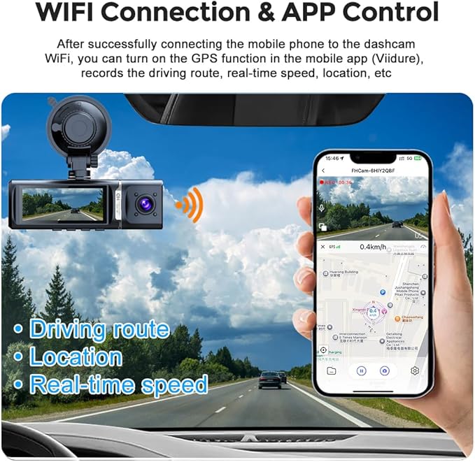 4K Dash Cam, Dash Camera Front Inside Rear, WiFi Dashcam for Cars with 64G Card, 3.16" IPS Screen, Night Vision, WDR 24H Parking Mode, G-Sensor, Loop Recording, 170° Wide Angle, APP Control