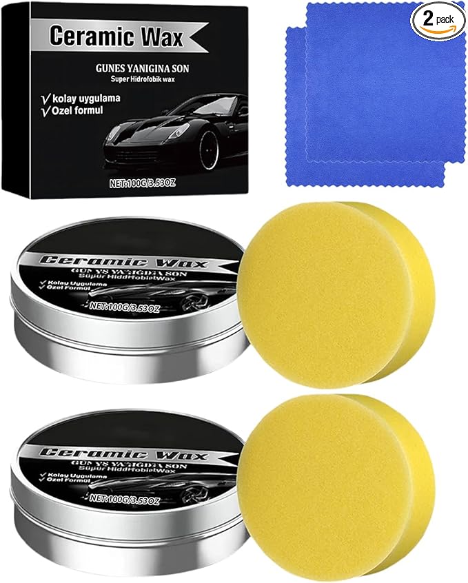 Ceramic Wax Cream for Cars, Strong Protection Car Coating Polishing Wax, Auto Car Scratch Repair Remover Paste with Sponge(2Pcs)