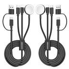 2Pack Travel Essentials,3 in 2 USB C Cable for Apple Watch Charger,iPhone Charger,Multi Charging Cable,Cruise Vacation Camping,Portable for iWatch Series 11-2/Ultra/SE & iPhone 17-12,Car,Black