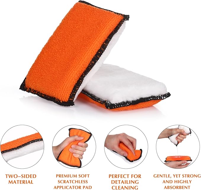 Mudder 8 Pcs Car Interior Scrubbing Sponge 5'' x 3'' Fiber Car Wax Applicator pad Household Cleaning Sponges for Leather Car Seat Couch Cleaning (Orange White)