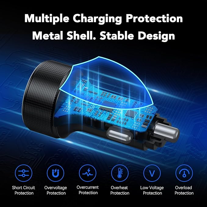 Car Charger USB C Fast Charge, 4 Port 78W Metal Car Phone Charger with Voltmeter, 2 USB-C & 2 USB-A 12V-24V Cigarette Lighter USB Charger Adapter for iPhone 17 16 15 Pro Max, Galaxy S26 S25, iPad