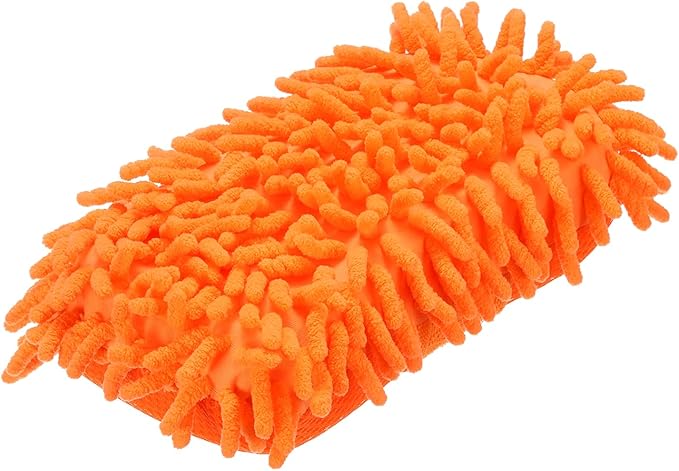 HARFINGTON Car Wash Sponge 8.7" x 4.3" Chenille Microfiber Mitt Scratch-Free Absorbent Scour Scrubber Cleaning Sponge for Washing Detailing on Cars, Trucks, SUV, Boats, RVs, Orange