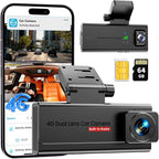4G LTE Dash Cam with SIM Card, Live Streaming Car Security Camera Front & Cabin, 170° Wide Angle, Remote Viewing, 24/7 Parking Mode, AI Motion Alerts, 2-Way Talk, Anti-Theft & Vandalism Protection