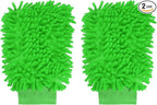HARFINGTON 2pcs Chenille Microfiber Car Wash Mitts 9.8" x 7.9" Scratch Free Wash Gloves Absorbent Double Sided Plush Cleaning Drying Mitts for Car Washing Home Green
