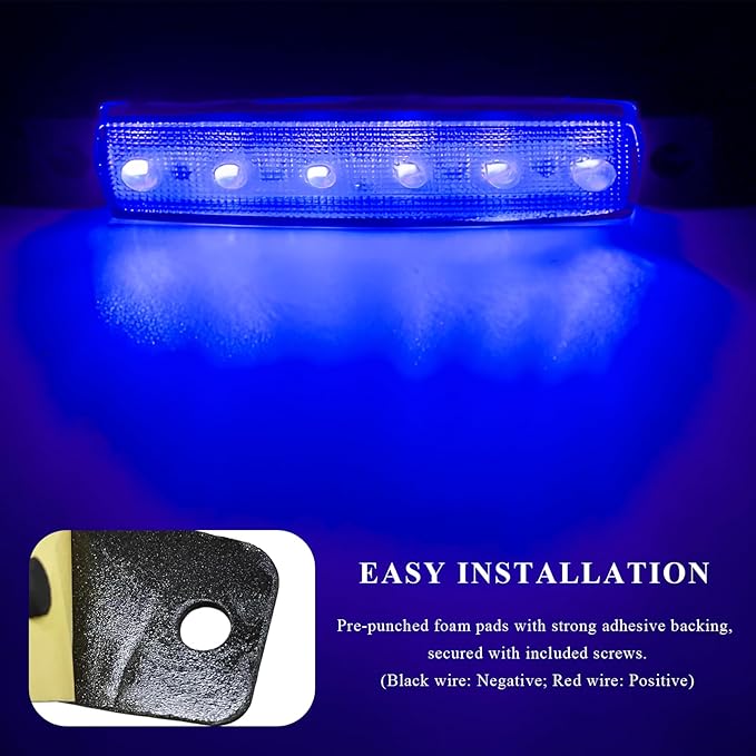 Sun Walker 8 PCS LED Rock Strip Lights, 3.77 Inch Waterproof 6 LED Car Side Marker Clearance Lamps, Wheel Fender Well Lighting Kits Exterior Underglows for Car Truck Trailer (Blue)