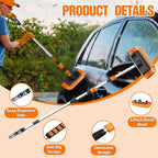 LAANPOLE 12FT Car Wash Brush with Long Handle, Car Cleaning Brush with 12 Inch Soft Bristle and Soap Dispenser, Solar Panels Cleaner with Telescoping Pole for RV, Truck, Boat, House Siding, Orange