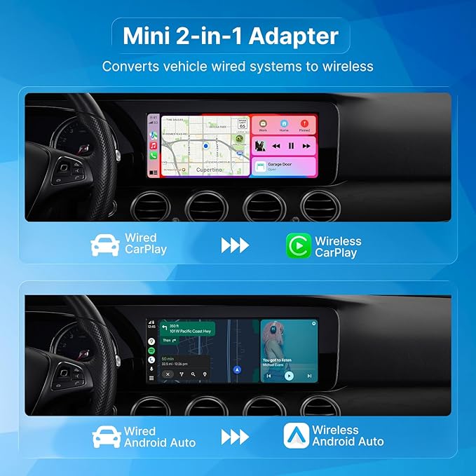 2026 X1 USB-C Wireless CarPlay Android Auto Adapter 2-in-1, Alloy & 2.5D Glass Build Mini Car Play Dongle, Wired to Wireless Converter, Dual 5G Chips, OTA, Plug & Play, for iPhone & Android Phone