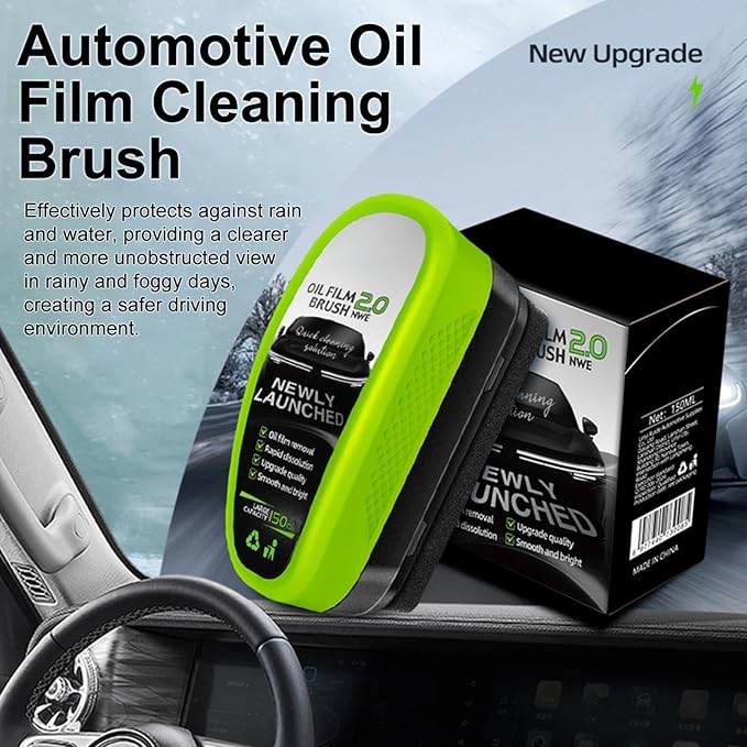 Automotive Oil Film Cleaning Brush for Car Windows, Glass Oil Film Remover for Car,2026 Upgrade 2.0 Cleaning Doard, 150ml Universal clear vision windshield cleaner ，Prevents Rain and Fog