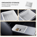 BANKKY 2PCS Center Console Organizer for Tesla Model 3 Highland 2024-2026 & Model Y Juniper 2025-2026, White Armrest Storage Tray with Anti-Slip Liner, ABS Tesla Accessories