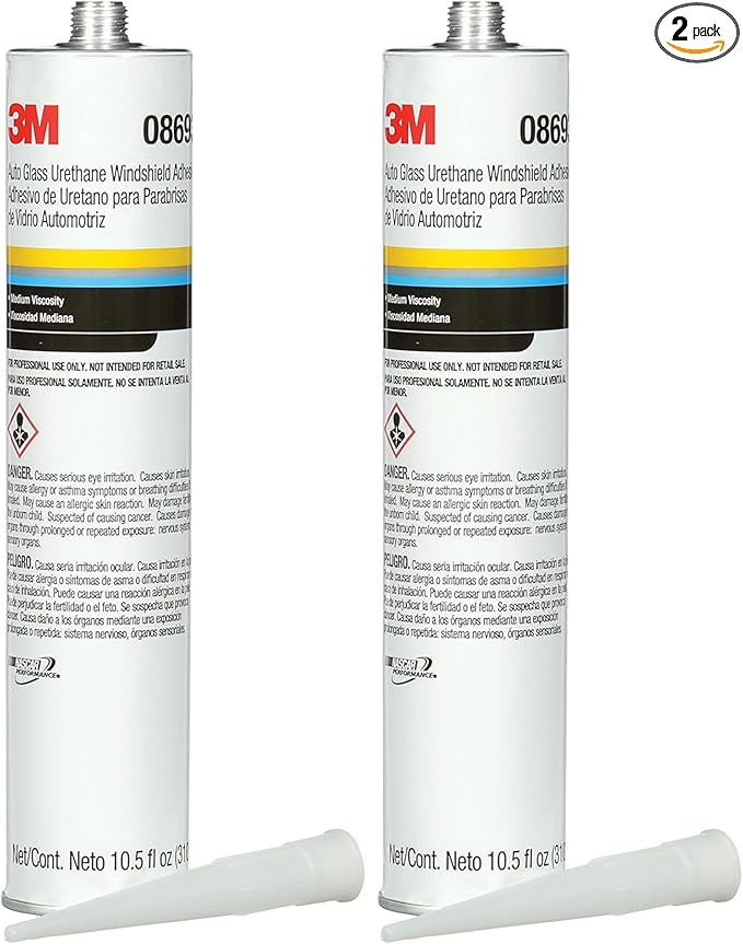3M Auto Glass Urethane Windshield Adhesive, 08693, Medium Viscosity, High-Strength, Fast-Curing, 310 mL/10.5 fl oz Cartridge, Black (Pack of 2)