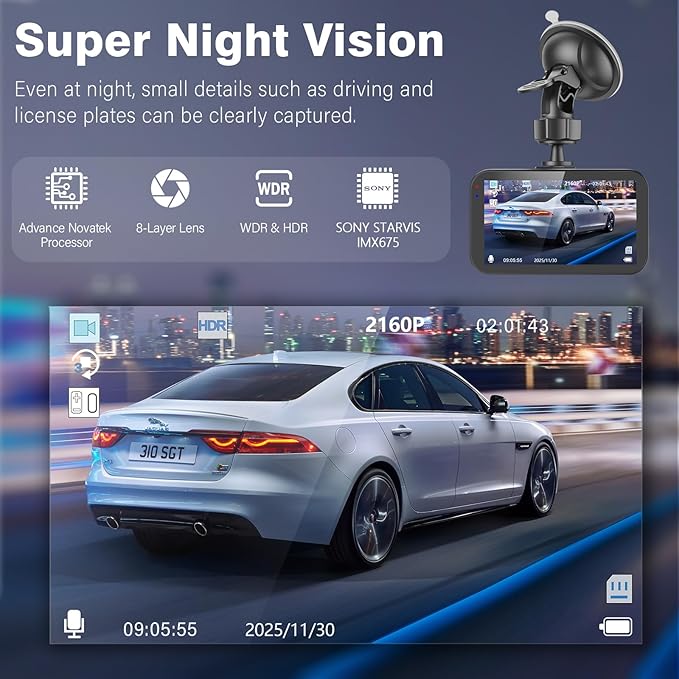 Miden 4K+4K Dash Cam Front and Rear,Free 64G SD Card,2160P+2160P UHD Dual Dash Camera for Cars,176°+160°Wide Angle,3.5'' IPS Screen Dashcam,Loop Recording,G-Sensor,WDR,Night Vision,24H Parking Monitor