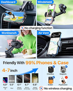 HTU [True Military-Grade] 2025 Upgraded Car Phone Holder 【Safety Certs & No Smell】 Cell Phone Holder for Car Mount for Dashboard Windshield Air Vent Long Arm Thick Case,Purple