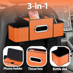 ZenChef Three-in-one Car Organizers and Storage, 2025 New Multi-function Car Tissue Holder, Multi-function Backseat Car Organizer with Cup Holder, Tissue Box, Hook (brown)